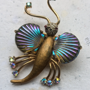 Ultra Rare Vintage Jomaz Flying Butterfly Carnival Glass Brooch